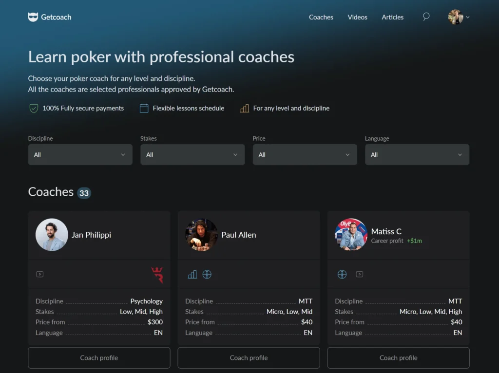 Hire a poker coach on getcoach.poker