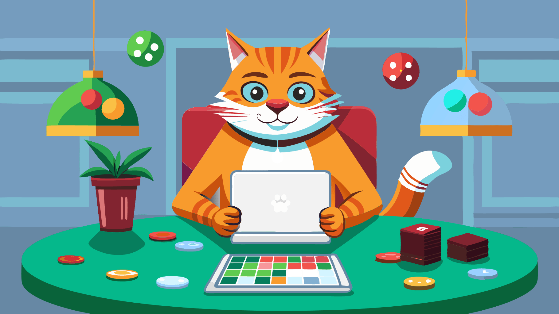 A cat learning poker rules