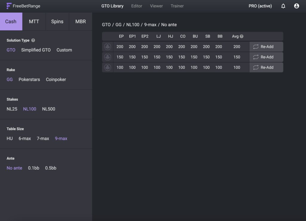 Freebetrange Preflop GTO Library