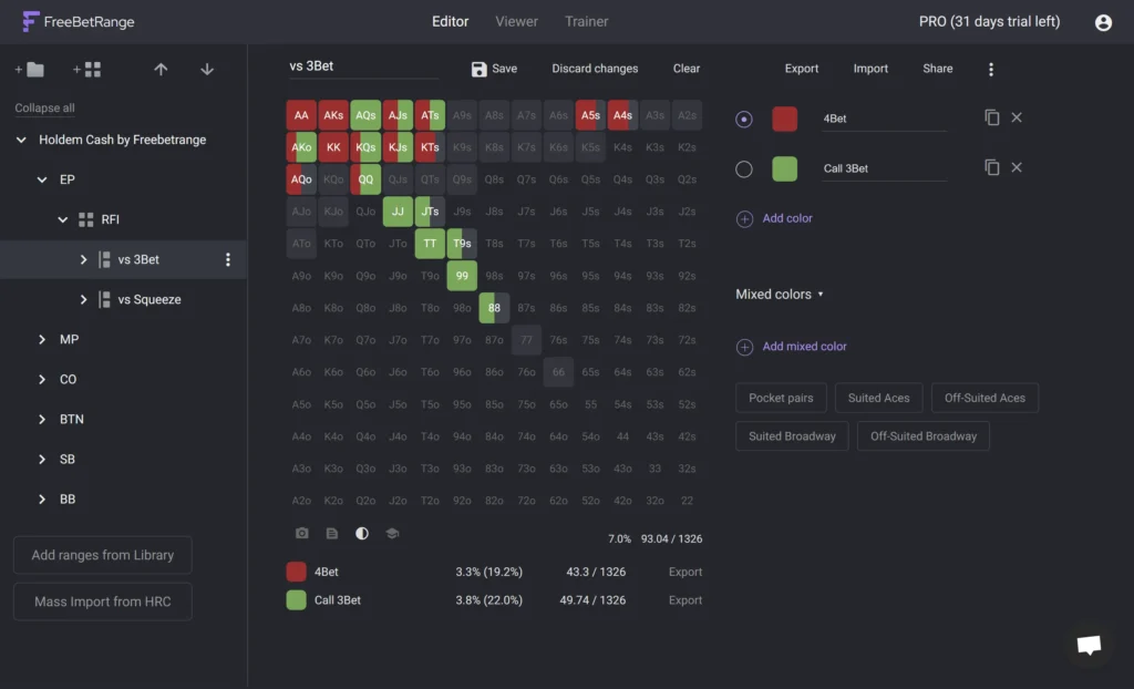 Freebetrange range editor