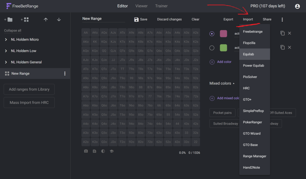 Freebetrange Import ranges