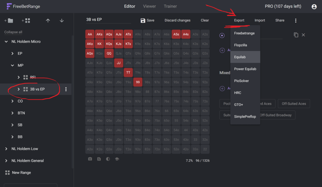 Freebetrange export ranges