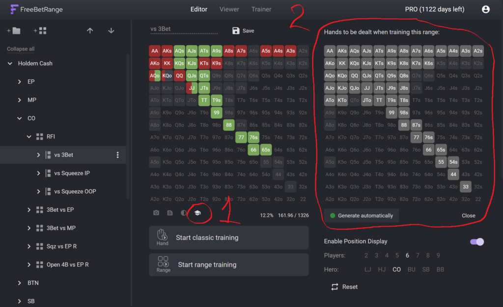 Customize what hands will be dealt when training