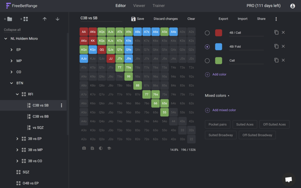 Freebetrange poker charts editor