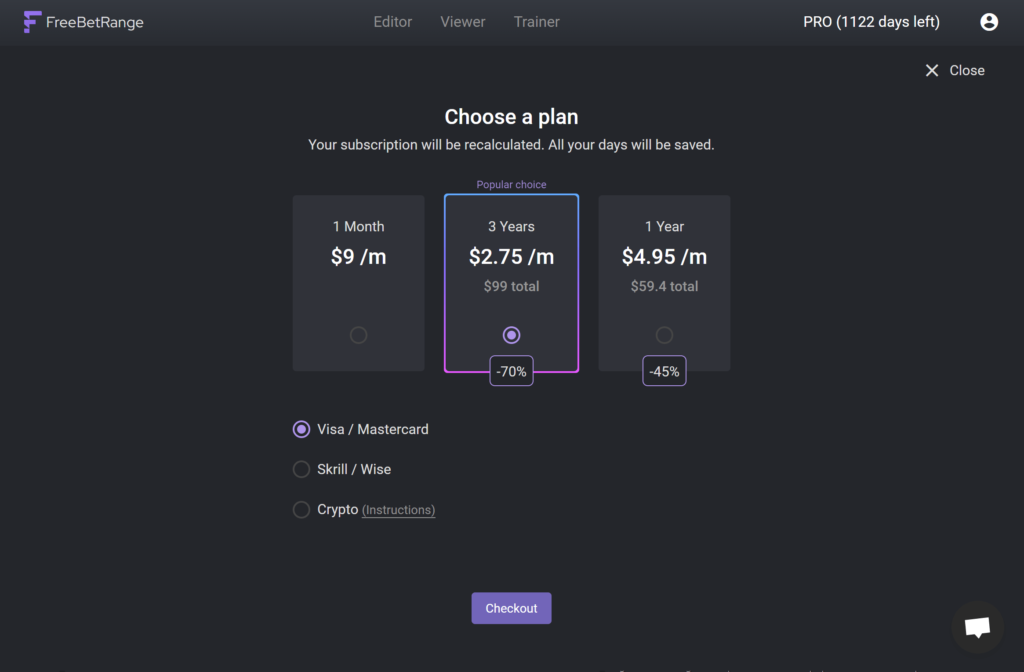 Freebetrange pricing plans