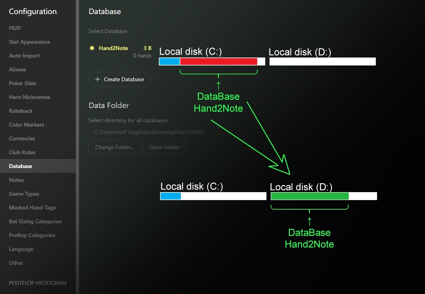 Перенос базы данных Hand2Note в новую директорию