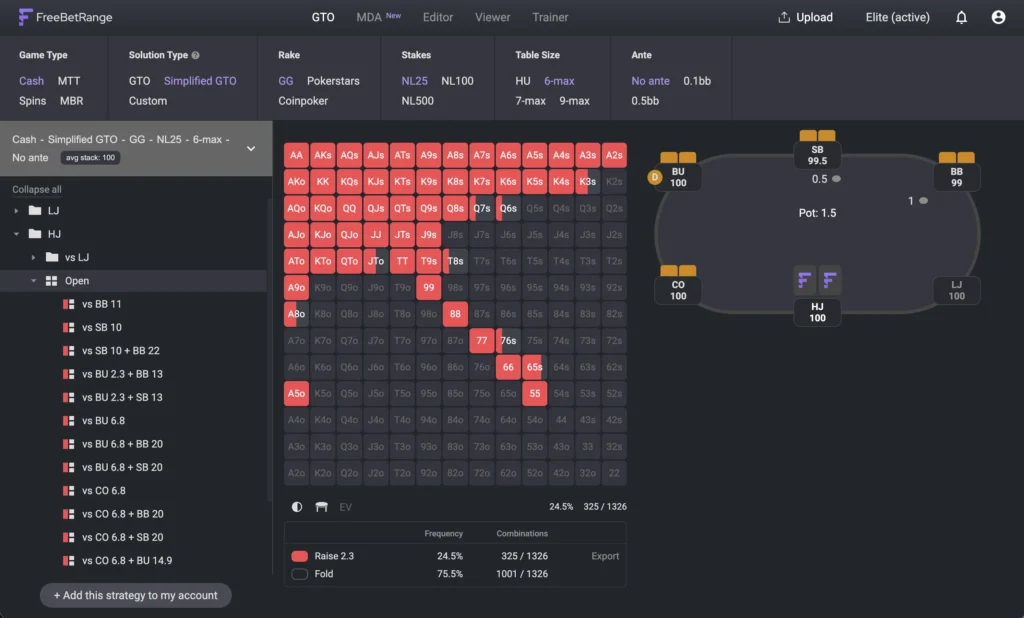 Freebetrange — herramienta GTO de póker