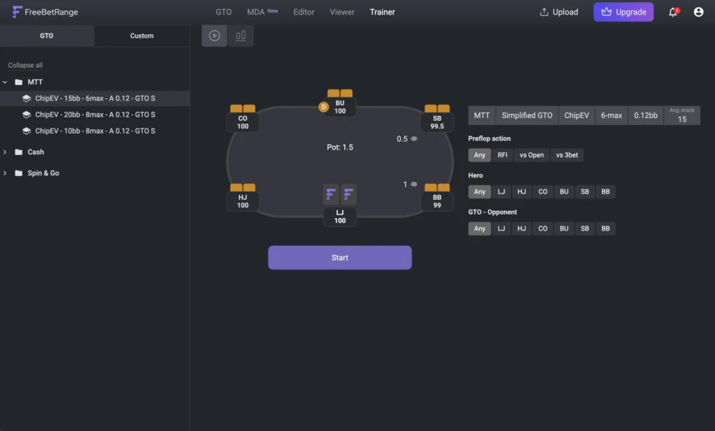 Freebetrange — entrenador GTO de preflop